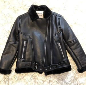 Zara Girls leather faux fur jacket size 7